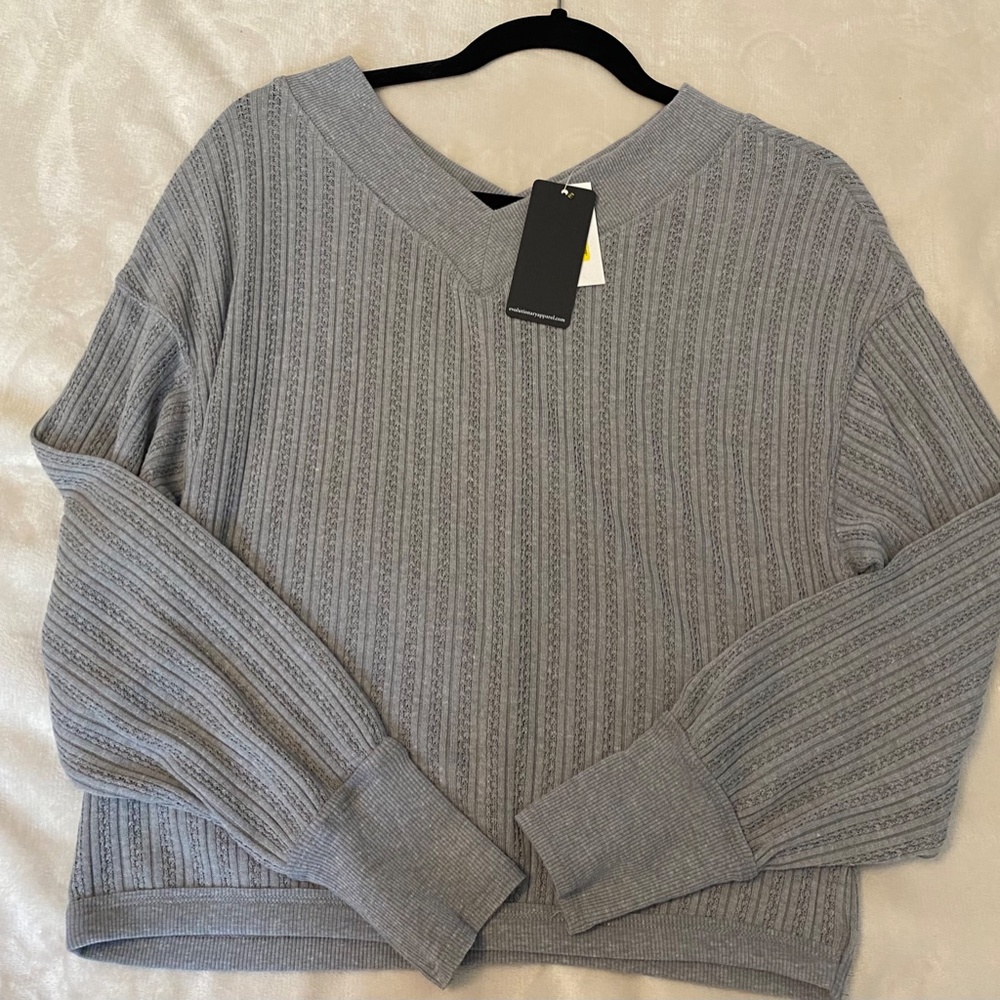 Honey and Sparkle Grey Long Sleeve Knit Top